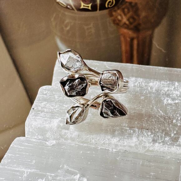 Natural Herkimer Diamond & Meteorite Campo Del Cielo Sterling Ring - Picture 3 of 8